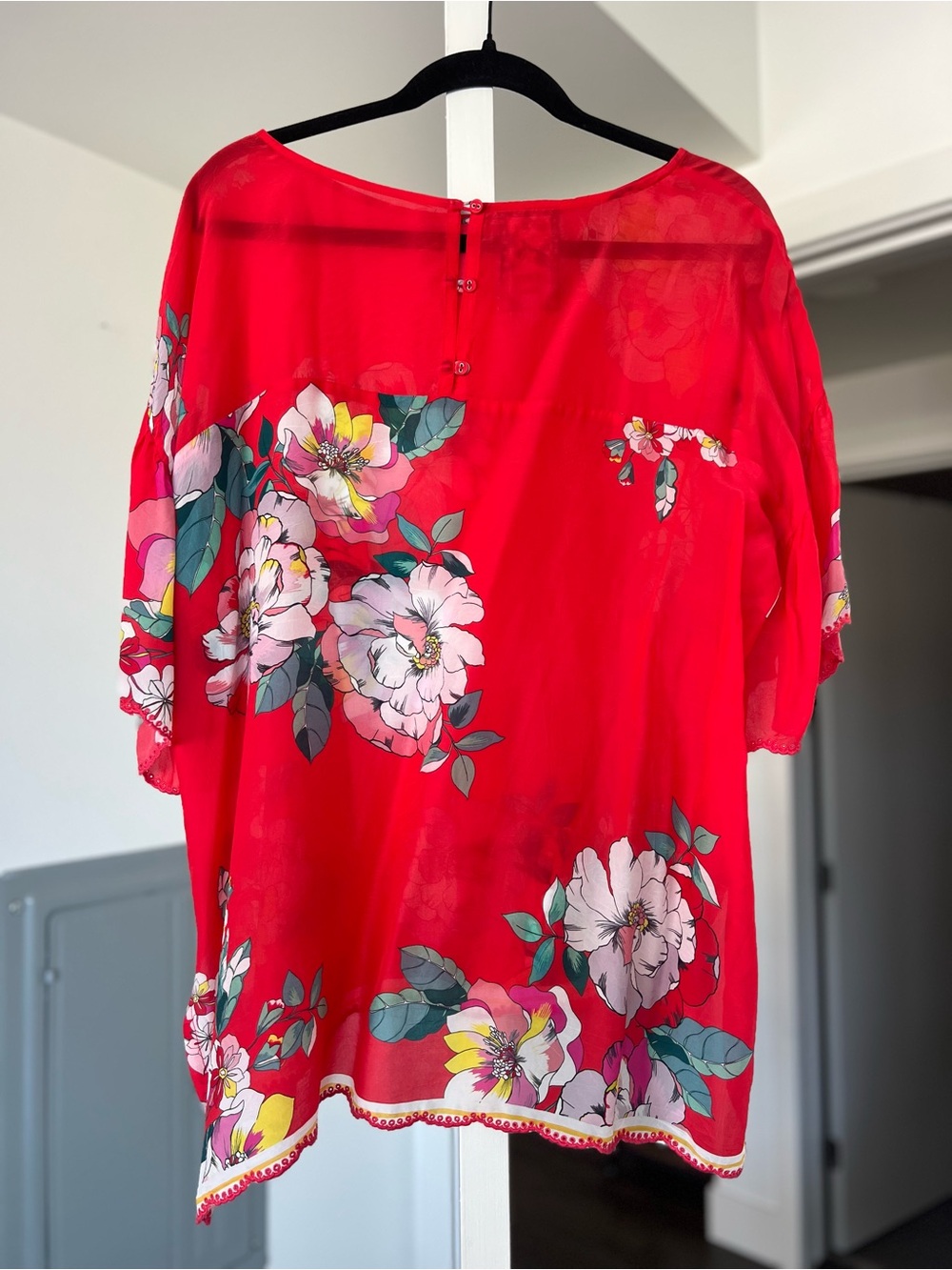 Johnny Was Passion Flower Eloise Floral Kimono Top Red Floral Sz S - Picture 4 of 7